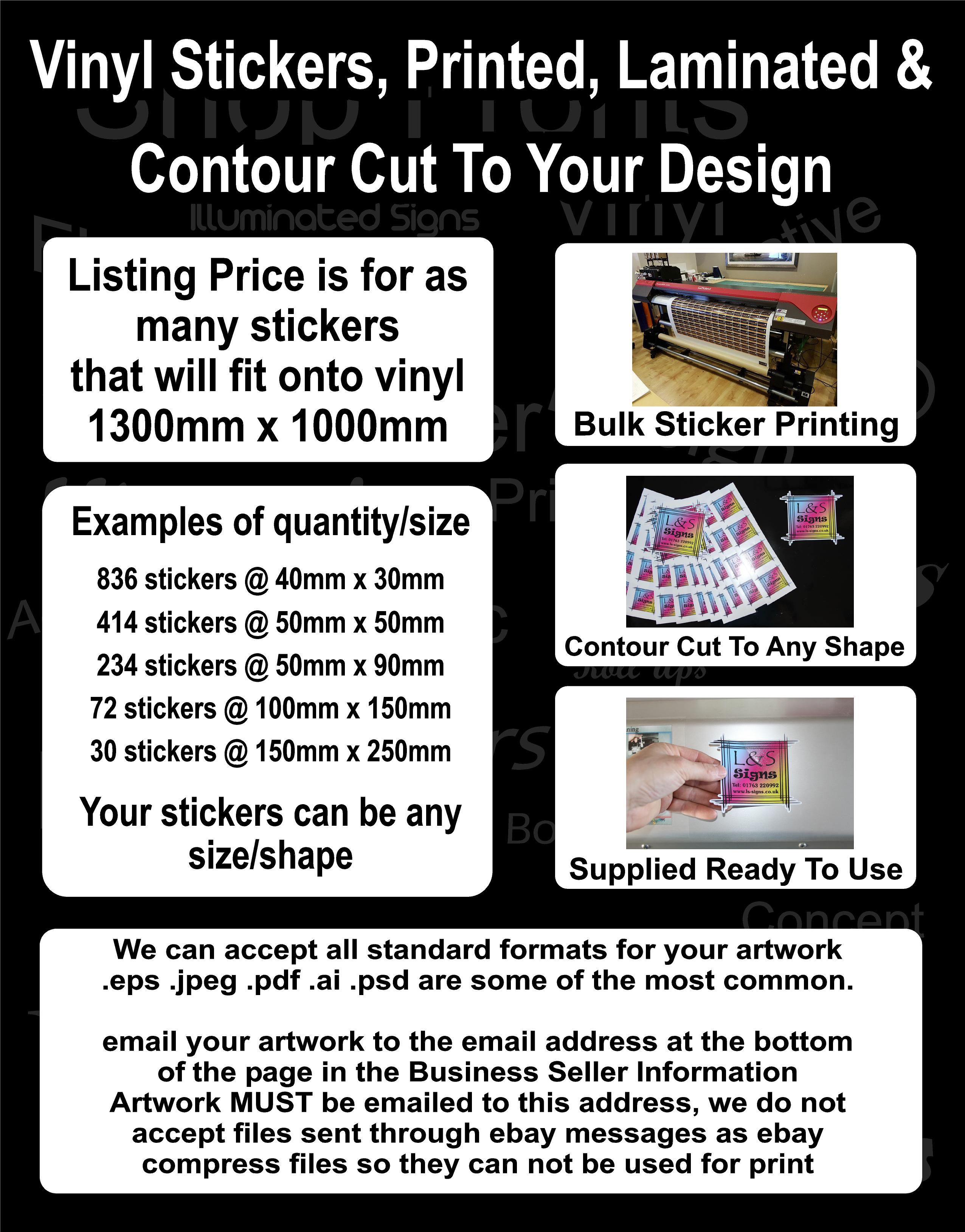 Custom printed vinyl stickers and labels to your design, FULLY